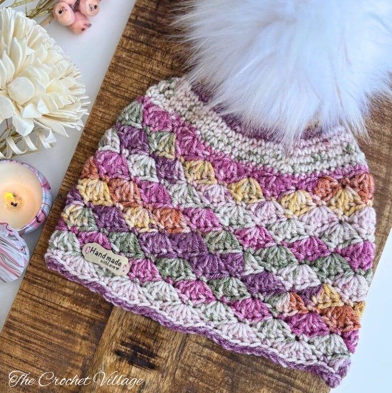Meadow Shell Stitch Beanie free crochet pattern by Assia Colozzo