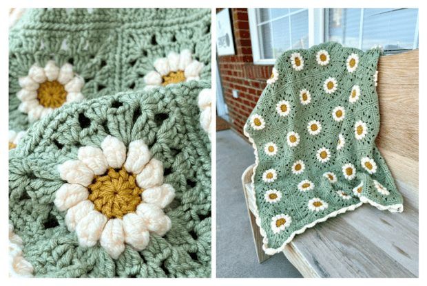 Crochet Daisy Granny Square Blanket free crochet pattern by Ashley