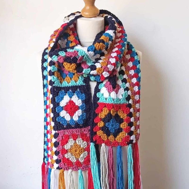 Crochet Granny Square Scarf free crochet pattern by Carmen