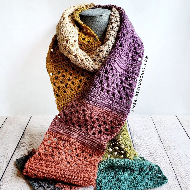 One Skein Granny Rows Scarf free crochet pattern by Rebecca