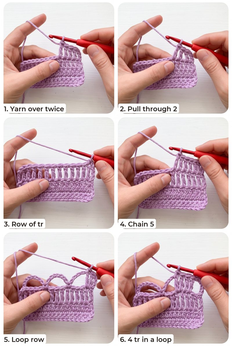 Step-by-step photos: learn the stitch for Triple Crochet Loop Stitch