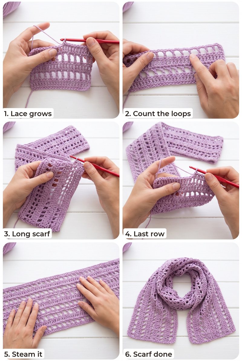 Step-by-step photos: make the scarf for Triple Crochet Loop Stitch